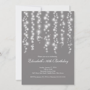 Invitación Moderna Esparkle Gray Sweet Dieciséis cumpleaños