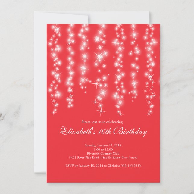Invitación Moderna Esparkle Red Sweet Dieciséis cumpleaños (Anverso)