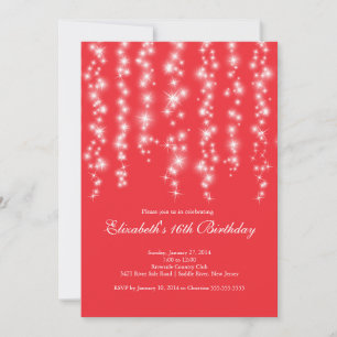 Invitación Moderna Esparkle Red Sweet Dieciséis cumpleaños