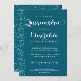 Invitación Moderna Espuma Verde azulada de plata azul Quincea