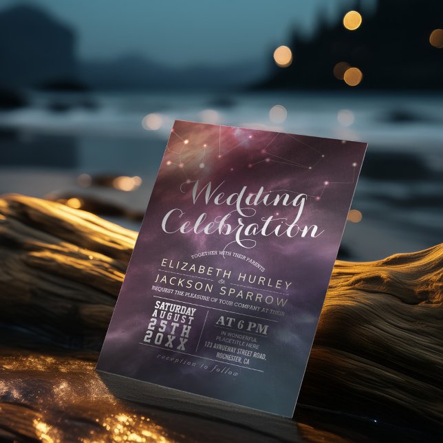 Invitación Moderna estrella Boda nocturna Sky Galaxy Constell (Subido por el creador)