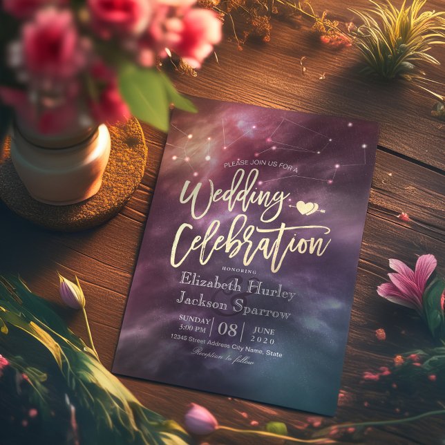 Invitación Moderna estrella Boda nocturna Sky Galaxy Constell (Subido por el creador)