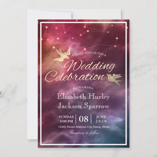 Invitación Moderna estrella Boda nocturna Sky Galaxy Constell (Anverso)