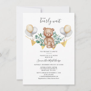 Invitación Moderna eucalipto La vegetación deja el oso Baby S