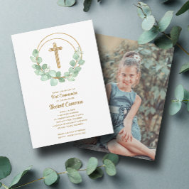 Invitación Moderna Eucalyptus Chica Cruzada Primera Comunión