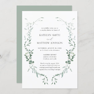 Invitación Moderna Eucalyptus Verdor Jardín Parejas Ducha