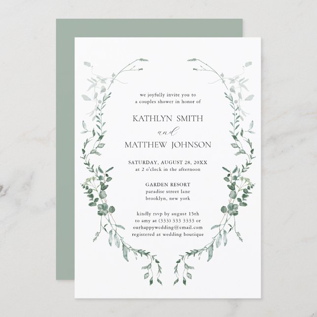 Invitación Moderna Eucalyptus Verdor Jardín Parejas Ducha (Subido por el creador)