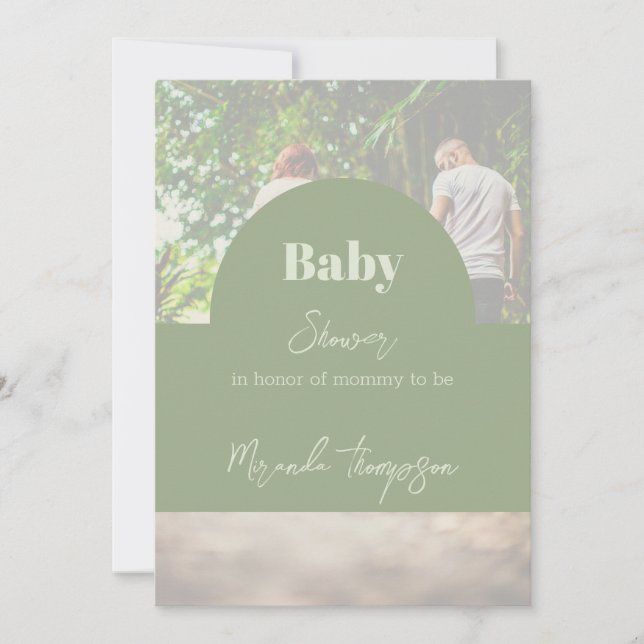 Invitación Moderna familia Greenery Foto Baby Shower (Anverso)