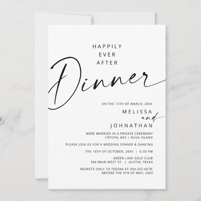 Invitación Moderna Feliz Nunca Después De La Cena De Boda Elo (Anverso)