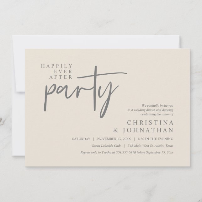 Invitación Moderna Feliz Nunca Después De Una Cena Boda Fiest (Anverso)