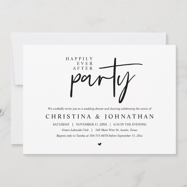 Invitación Moderna Feliz Nunca Después De Una Cena Boda Fiest (Anverso)