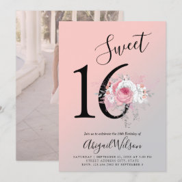 Invitación Moderna fiesta de 16 años, dulce y floral