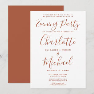 Invitación Moderna fiesta de boda de noche con terracota cara
