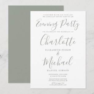 Invitación Moderna fiesta de boda de noche de color verde sal