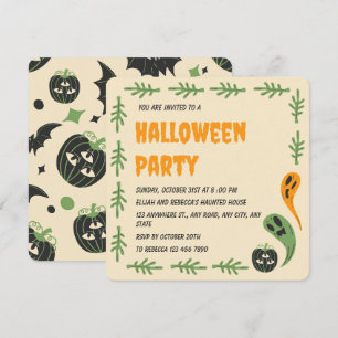Invitación Moderna Fiesta De Calabaza Y Fantasma De Halloween