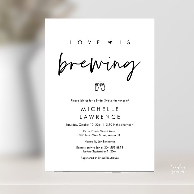 Invitación Moderna Fiesta de Cerveza Romántica Cuta Ducha Bri (Beer Party Bridal Shower, Love is brewing Invitation card modern romance black white)