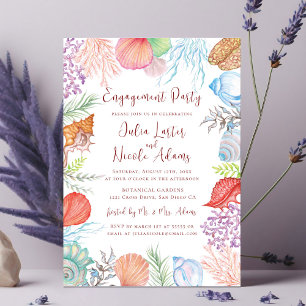 Invitación Moderna fiesta de compromiso con la cubierta azul 