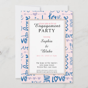 Invitación Moderna fiesta de compromiso de amor rosa y azul