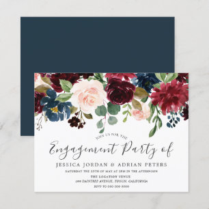 Invitación Moderna fiesta de compromiso de flores de Rubor en