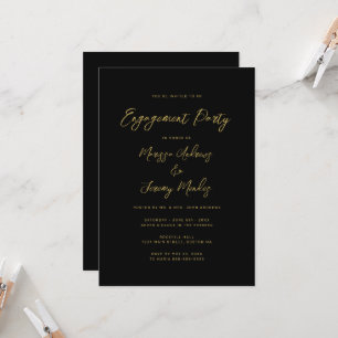 Invitación Moderna fiesta de compromiso de guiones de oro neg