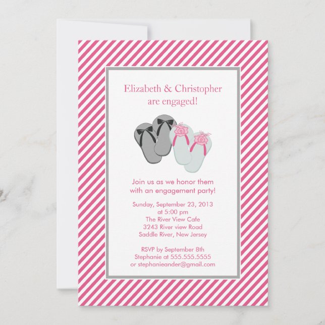 Invitación Moderna fiesta de compromiso de pareja Flip Flops (Anverso)