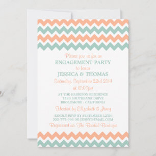 Invitación Moderna fiesta de compromiso de Peach & Mint Chevr