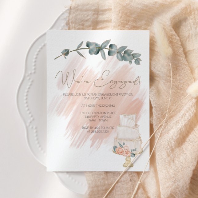 Invitación Moderna Fiesta de Compromiso Floral Rosa-Elegante (Subido por el creador)