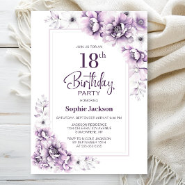 Invitación Moderna fiesta de cumpleaños 18 de Floral Rosa