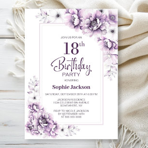Invitación Moderna fiesta de cumpleaños 18 de Floral Rosa
