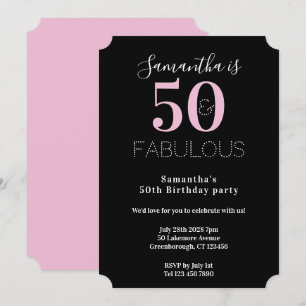 Invitación Moderna fiesta de cumpleaños 50 fabulosos 50 negro
