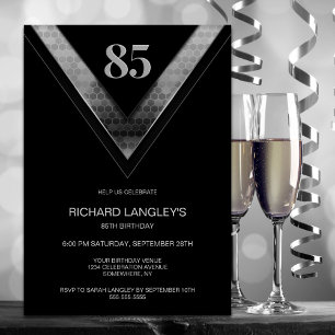 Invitación Moderna fiesta de cumpleaños 85 Black Silver