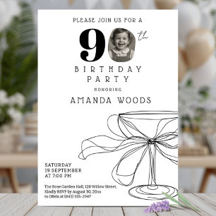 Invitación Moderna fiesta de cumpleaños 90 en blanco negro co