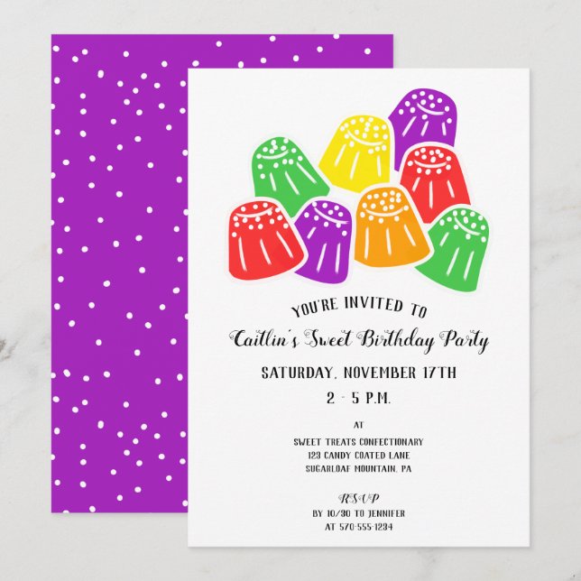 Invitación Moderna fiesta de cumpleaños de Candy Sweet (Anverso / Reverso)