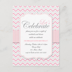 Invitación Moderna fiesta de cumpleaños de Chevron Rosa Delic