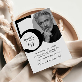 Invitación Moderna fiesta de cumpleaños de fotos en blanco y 