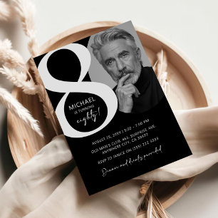 Invitación Moderna fiesta de cumpleaños de fotos en blanco y 