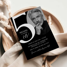 Invitación Moderna fiesta de cumpleaños de fotos en blanco y 