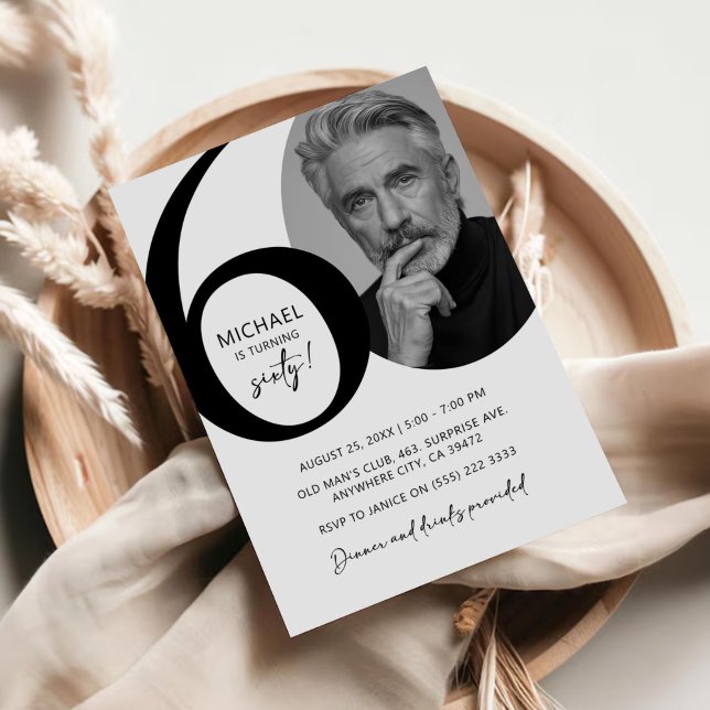 Invitación Moderna fiesta de cumpleaños de fotos en blanco y  (Subido por el creador)