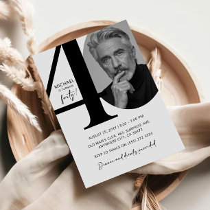 Invitación Moderna fiesta de cumpleaños de fotos en blanco y 