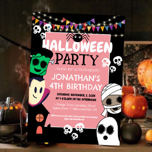 Invitación Moderna fiesta de cumpleaños de Halloween con fant