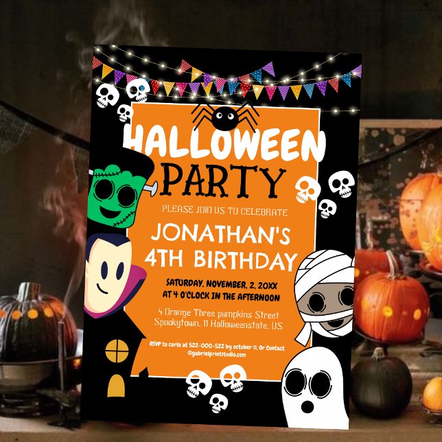 Invitación Moderna fiesta de cumpleaños de Halloween con fant (Subido por el creador)