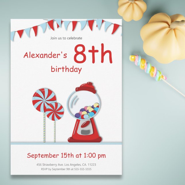 Invitación Moderna fiesta de cumpleaños de la Máquina Roja de (Subido por el creador)