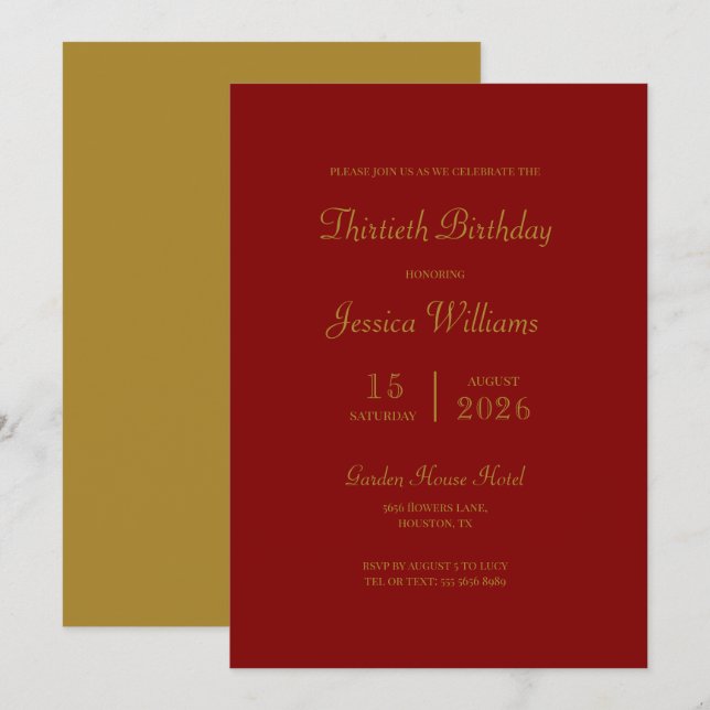 Invitación Moderna fiesta de cumpleaños de Marón y Oro (Anverso / Reverso)