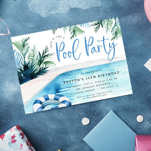Invitación Moderna fiesta de cumpleaños de Pool verano blanco