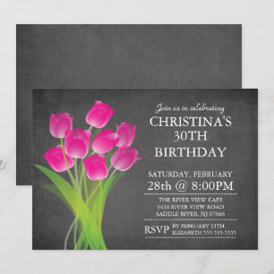 Invitación Moderna fiesta de cumpleaños de Tulip tipográfica