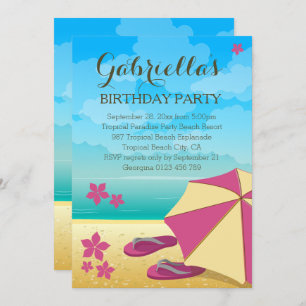 Invitación Moderna fiesta de cumpleaños en la playa tropical 