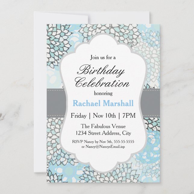 Invitación Moderna fiesta de cumpleaños floral de moda (Anverso)