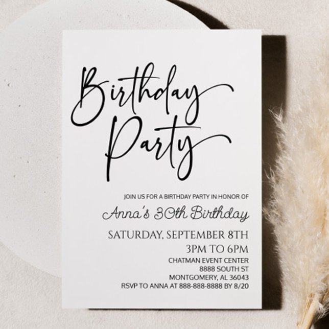 Invitación Moderna fiesta de cumpleaños mínima simple Minimal (Subido por el creador)