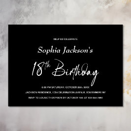 Invitación Moderna fiesta de cumpleaños número 18 negra