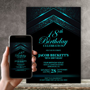 Invitación Moderna fiesta de cumpleaños número 18 Verde azula